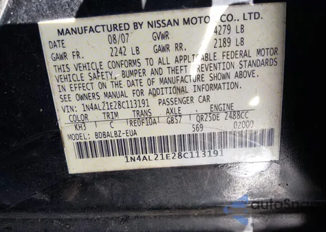 2008 Nissan Altima 2.5 S z USA, uszkodzony, nr VIN 1N4AL21E28C113191